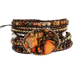 Plumiss Boho Handmade Imperial Jasper Bracelets Natural Stone Crystal Hematite Mixed Beaded Strand Bracelet