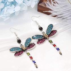 Bonayabo Women Dragonfly Earrings Color Fairy Rhinestone Animal Earring Vintage Drop Dangle Earrings Jewelry Gift