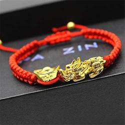 Feng Shui The Best Red String Bracelet with Pi Xiu/Pi Yao and Carved Mantra Golden Good Luck Bead/Wealth Ingots Bracelet Jewelry