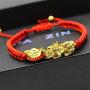 Feng Shui The Best Red String Bracelet with Pi Xiu/Pi Yao and Carved Mantra Golden Good Luck Bead/Wealth Ingots Bracelet Jewelry