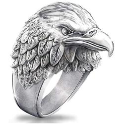 Vintage Hawk Eagle Ring for Men, Viking Eagle Head Rings, USA Flying American Bald Eagle Ring, Gothic Eagle Amulet Ring, Punk Animal Eagle Jewelry Gift for Veterans Men Boys