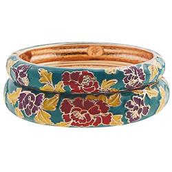 UJOY Cloisonne Bangles Gorgeous National Floral Panda Set Enameled Gold Plated Handcrafted Bracelets Jewelry Gifts 55C43