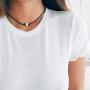 KWHY Single White Pearl Choker Necklace with Three Beads Freshwater Pearls Choker Necklace on Genuine Leather Cord Knotted Jewelry for Women Girls