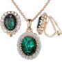 Yoursfs Necklaces and Clip On Earrings for Women 18K Gold Plated Oval Halo Austrain Crystal Pendant Non-Pierced Clip Earrings Prom Jewelry Set
