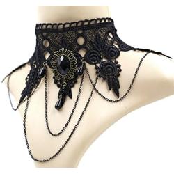 ETERNITY J. Elegant Vintage Princess Black Lace Gothic Statement Necklace Bracelet Victorian Lolita Choker Pendant Vampire Chain