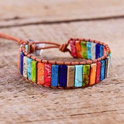 YGLINE Handmade Wrap Bracelet Turquoise, Jasper & Amazonite Natural Stones Leather Charm 5 Strands Boho Bracelet