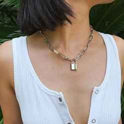YERTTER Dainty Unique Punk Simple Silver Chunky Choker Necklace Lock Pendant Necklace for Women Girls