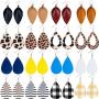 Starain 16 Pair Faux Leather Earring for Women Girls Lightweight Teardrop Leather Dangle Earring Leaf Drop Earring Set