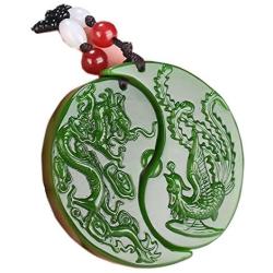 LOOPIG One Pairs Chinese Green Jade Dragon Phoenix Jade Pendant Jewelry Lucky Amulet Jade Necklace