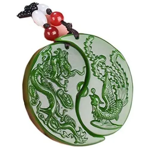 LOOPIG One Pairs Chinese Green Jade Dragon Phoenix Jade Pendant Jewelry Lucky Amulet Jade Necklace LOOPIG One Pairs Chinese Green Jade Dragon Phoenix Jade Pendant Jewelry Lucky Amulet Jade Necklace