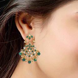 I Jewels 18K Gold Plated Indian Ethnic Chandelier Earrings Encased With Faux Kundan & Pearl For Women/Girls