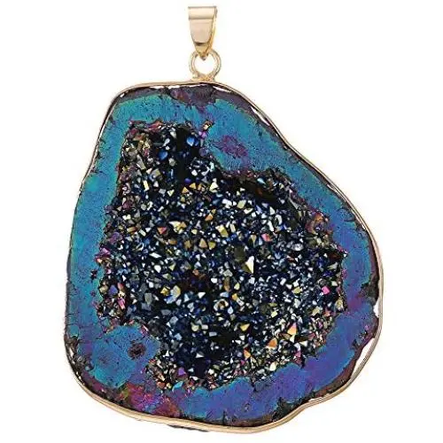 CXD-GEM Natural Agate Titanium Coated Crystal Geode Drusy Gemstone Pendant for Women Hand-Wrapped Pendant for Jewelry CXD-GEM Natural Agate Titanium Coated Crystal Geode Drusy Gemstone Pendant for Women Hand-Wrapped Pendant for Jewelry