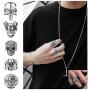 PANTIDE 15Pcs Vintage Punk Rings Set, Stainless Steel Gothic Alloy Biker Adjustable Rings, Skeleton Skull Evil Eye Chinese Dragon Claw Octopus Dragon Rings, Fashion Retro Black Silver Antique Jew