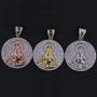 KOSMOLING Sparking Iced Out Hip Hop Jewelry Rose Gold Silver 3 Colors Virgin Mary Pendant Necklace for Men and Women, Micro Pave AAA Cubic Zirconia, 24inch Box Chain