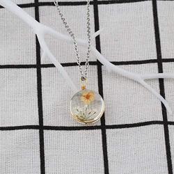 BAUNA Dried Flower Necklace Processed Real Flower Pendant Necklace for Mori Girls
