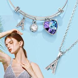 SHAARMS Initial Bracelet 26 Letter Necklace Love Heart Girls Gifts, Stainless Steel Name Necklaces Adjustable Chains Bracelet, Birthday Gifts with Jewely Box