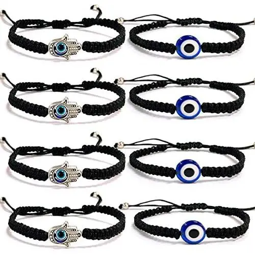 Caiyao 8 Pcs Handmade Evil Eye Braided Adjustable Strench Strand Red Black String Bracelet Set Protection and Good Luck Rope Cord Jewelry for Women Men Caiyao 8 Pcs Handmade Evil Eye Braided Adjustable Strench Strand Red Black String Bracelet Set Protection and Good Luck Rope Cord Jewelry for Women Men