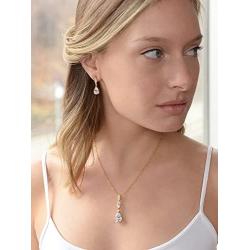 Mariell 14K Gold Plated Pear-Shaped CZ Bridal, Bridesmaids or Prom Necklace and Earring Set
