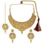 Efulgenz Indian Bollywood Traditional 14 K Gold Plated Kundan Pearl Wedding Choker Necklace Earrings Maangtikka Jewelry Set