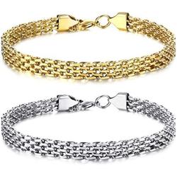 sailimue 2Pcs Stainless Steel Bracelets for Women Men Gold Silver Couples Matching Best Friend Friendship Charm Link Bracelet Sets Jewelry Gift for Valentines