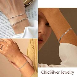 ChicSilver 925 Sterling Silver Simple Durable Cuban Link/Figaro/Twist Rope/Bead Chain Bracelet for Women Teen Girls(with Gift Box)