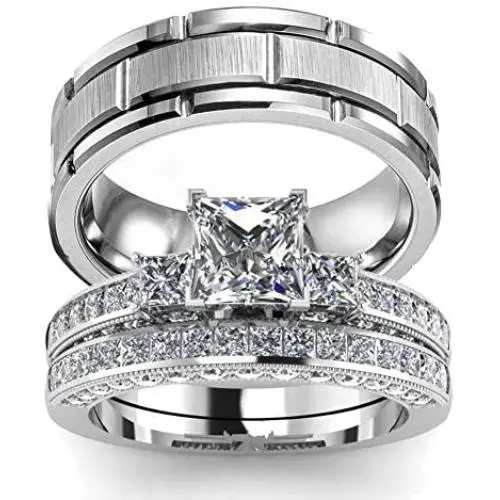 wedding ring set His Hers Couples Matching Rings Womens 10k White Gold Filled Heart CZ Wedding Engagement Ring Bridal Sets & Mens Tungsten Carbide Wedding Band wedding ring set His Hers Couples Matching Rings Womens 10k White Gold Filled Heart CZ Wedding Engagement Ring Bridal Sets & Mens Tungsten Carbide Wedding Band