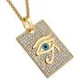 HZMAN 18k Gold Plated Iced Out Eye of Horus Egypt Protection Cross Dog Tag Pendant Stainless steel Necklace