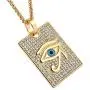 HZMAN 18k Gold Plated Iced Out Eye of Horus Egypt Protection Cross Dog Tag Pendant Stainless steel Necklace
