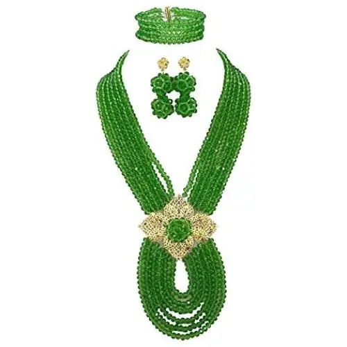 Africanbeads 6 Rows Crystal Jewelry Set,African Beads,Bride Jewelry Set,Wedding Beads Jewelry Set,African Costume Beads Jewelry Set (AB043)