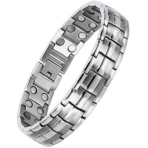 Titanium Magnetic Bracelet,Magnetic Therapy Titanium Magnetic Bracelet for Pain Relief Magnetic Bracelet Men (Silver)