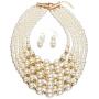 Yuhuan Women Elegant Pearl Jewelry Set Bead Cluster Collar Bib Choker Necklace and Earrings(Ivory)