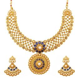 Touchstone Indian Bollywood Gorgeous Intricate Workmanship Mughal White Colorful Rhinestone Crystal Wedding Designer Jewelry Choker Necklace Set in Gold and Silver Tone for Women.