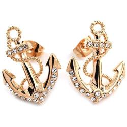 FC Jory Rose Gold Plated Crystal Diamante Anchor Necklace Earrings Studs Jewelry Set