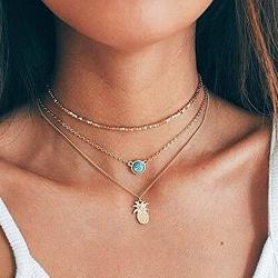 Yfe Pineapple Pendant Necklace Jewelry Layered Gold Necklace Choker for Women and Girls Layering Personalize Necklace (Style2)