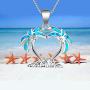 Sterling Silver Double Palm Tree Necklaces Pendant Earrings Blue Opal Pendant Perfect Birthday Present