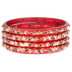 Efulgenz Fashion Jewelry Indian Bollywood Gold Crystal Floral Acrylic Resin Wedding Bracelet Bangle Set