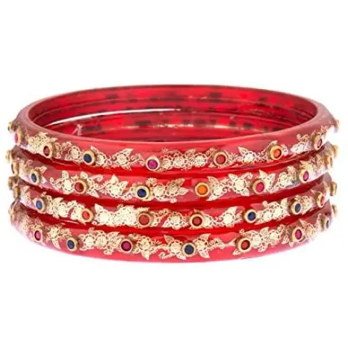 Efulgenz Fashion Jewelry Indian Bollywood Gold Crystal Floral Acrylic Resin Wedding Bracelet Bangle Set