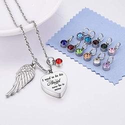 Dletay Heart Cremation Necklace for Ashes Angel Wing Urn Necklace with 12 PCS Birthstones-I Used to be His Angel, Now He/She is Mine