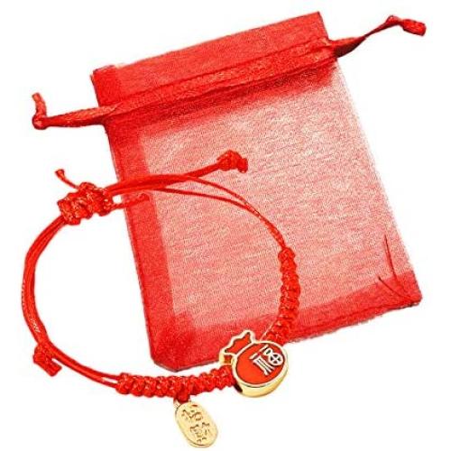 Jatujakmall The Best Feng Shui Red String Bracelet of 2021, Lucky Rope Bracelet Chinese, Gold Fortune Bag, Lucky Money Bag for Wealth, Adjustable, Wealthy Amulet Bracelet Jewelry (Include Gift Box)