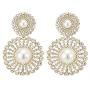 Wedding Rhinestone Synthetic Pearl Cluster Large Circle Flowers Long Drop Statement Earrings Elegant