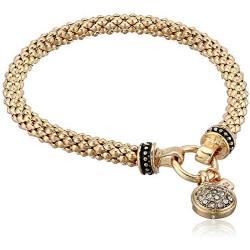 NINE WEST Womens Boxed Bracelet Pave Circle Stretch, Gold/Crystal, Gold