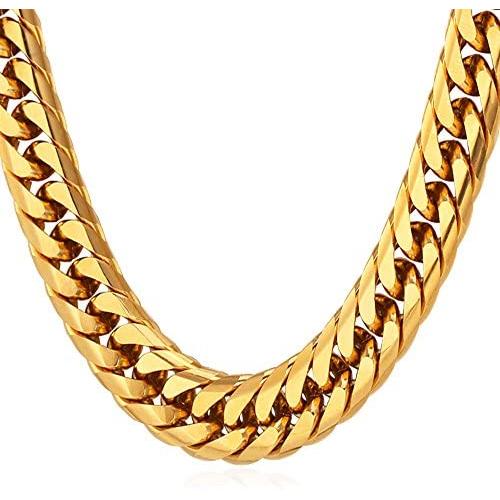 U7 Men Stainless Steel Franco Chain Curb Link Hip Hop Chunky Necklace Costume Jewelry 6MM 9MM 12MM Thick, Length 18-36 Inch, Silver Black Gold Color,Gift Packed