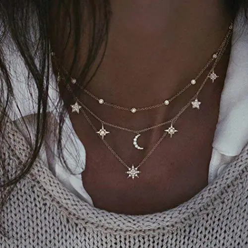 Twinklede Boho Layered Necklace Gold Crystal Pendant Necklaces Chain Moon Star Necklace Jewelry for Women and Girls (Gold 1) Twinklede Boho Layered Necklace Gold Crystal Pendant Necklaces Chain Moon Star Necklace Jewelry for Women and Girls (Gold 1)