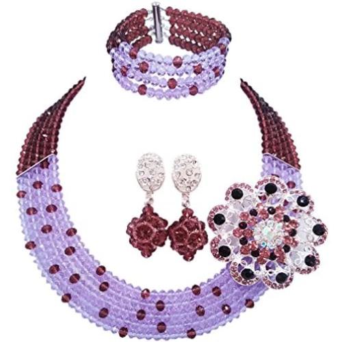 aczuv 5 Rows Womens Fashion African Beads Nigerian Necklace Bridal Wedding Jewelry Sets