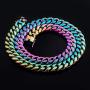 TOPGRILLZ 10,14mm Polished Stainless Steel Solid Rainbow Laser Cuban Link Chain Necklace for Men Women Hip Hop Jewelry