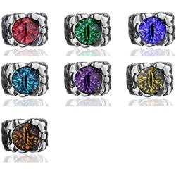 Elfasio Men Stainless Steel Rings The Devil Dragon Eye/Eyes of Hell Demon Red/Blue/Purple/Green Biker Vintage Ring Size 8-15