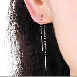 YFN Threader Earrings Sterling Silver Chain -Earrings for Women Dangle Earrings Thread Dangling Threaded Long Chain Earring Nickel Free Hypoallergenic Ear for Women Girls