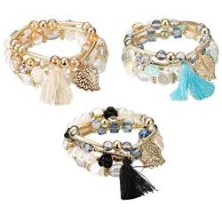Finrezio 3 Sets Bohemian Beaded Bracelets for Women Multilayer Stretch Stackable Bracelet Set Multicolor Jewelry