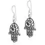 Hamsa Hand with Mystical Om or Aum Symbol .925 Sterling Silver Dangle Earrings Hamsa Hand with Mystical Om or Aum Symbol .925 Sterling Silver Dangle Earrings