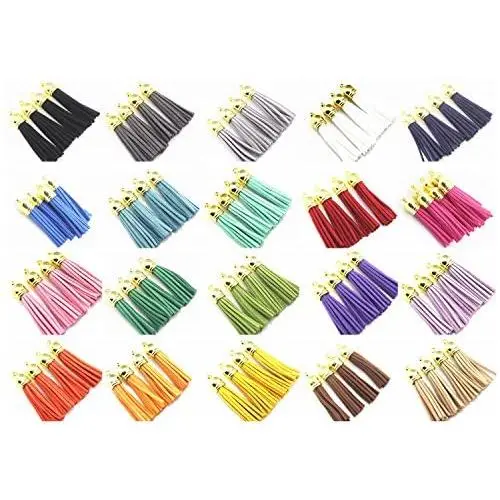 QIANHAILIZZ Mixed Color Faux Suede Tassel Leather Charm with CCB Cap for Keychain Cellphone Straps Jewelry Charms (40 gold tassel of 2-1/4inch) QIANHAILIZZ Mixed Color Faux Suede Tassel Leather Charm with CCB Cap for Keychain Cellphone Straps Jewelry Charms (40 gold tassel of 2-1/4inch)